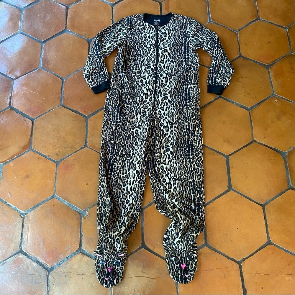 Nick & Nora Adult One Piece BUNNY Footed Pajamas Leopard Fleece Sleepwear Medium